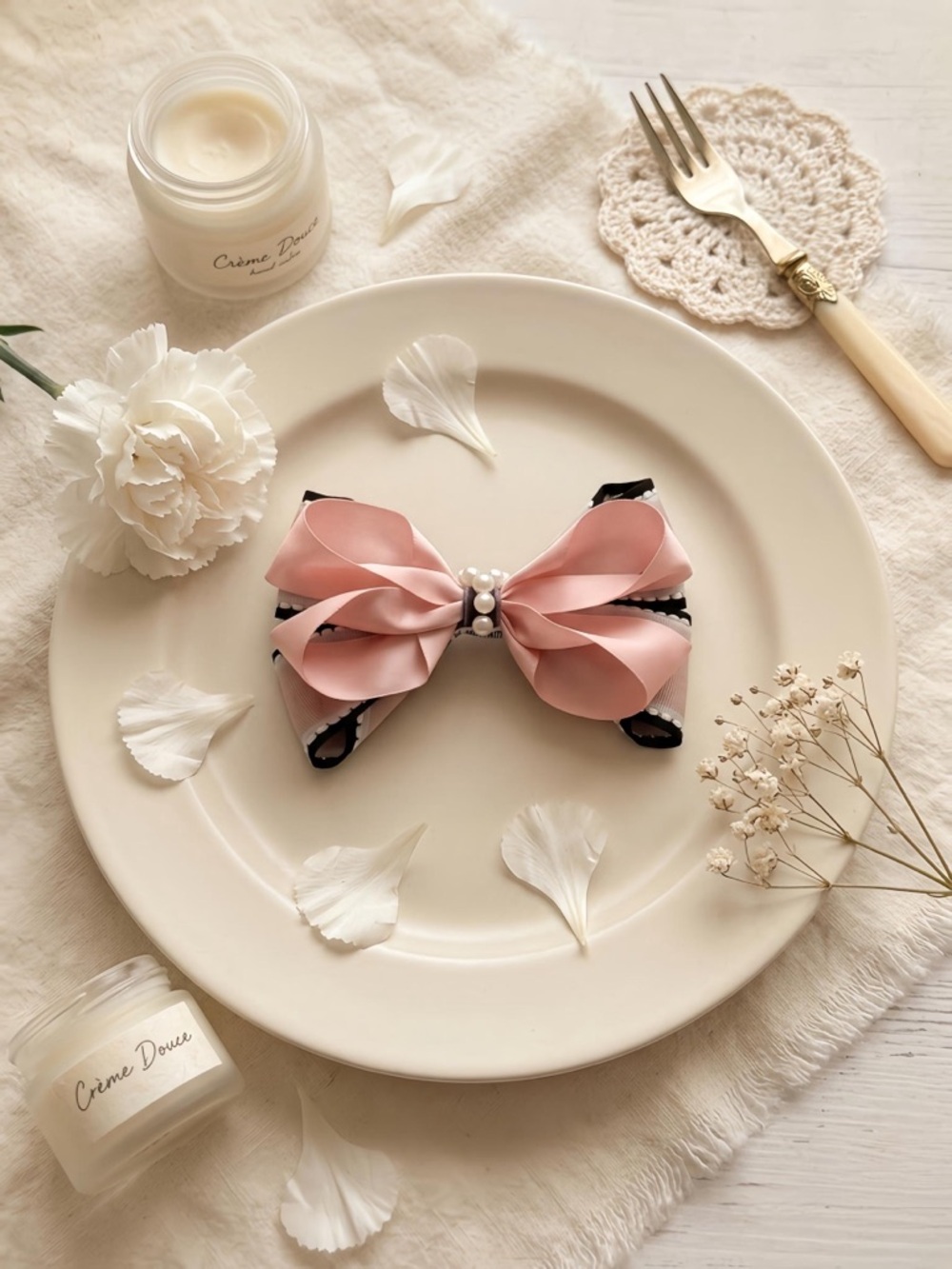 mom&daughter Handmade Elegant Pink Pearl Bow Hair Clip